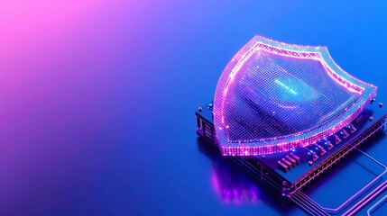 Poster - a digital security shield with vibrant lighting, symbolizing protection in technology and data manag