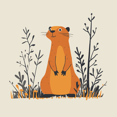 Poster - Vector Illustration of a Marmot Surrounded by Foliage