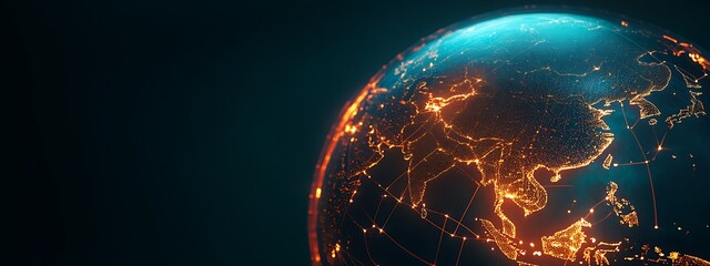 Poster - Illuminated Globe with Focus on Asia and Connecting Lines