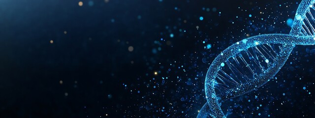 Poster - Abstract Representation of DNA with Blue and Gold Specks
