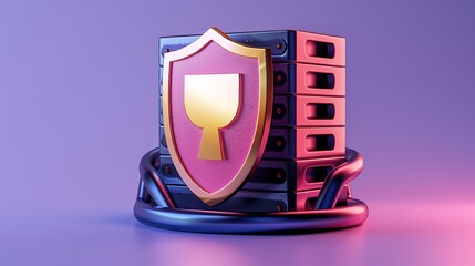 Poster - A digital storage unit secured with a vibrant shield, symbolizing data protection and security in a modern tech landscape.