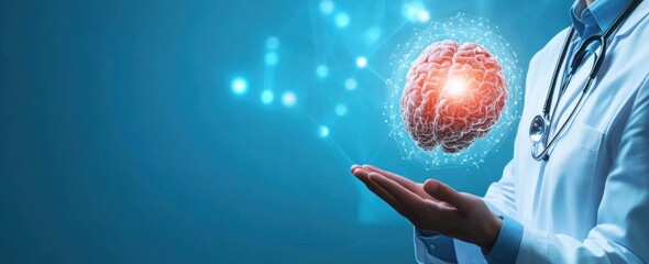 Poster - Doctor Holding a Digital Brain