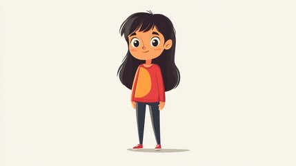 Wall Mural - 2D cartoon illustration of a girl set against a plain background