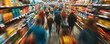 © Weerapat - A busy supermarket scene showing blurred shoppers navigating colorful product aisles, conveying a sense of vibrant consumer activity.