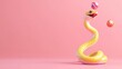 © Artyom - Playful, animated yellow snake juggling colorful balls against pink background