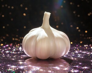 Canvas Print - A close-up of a garlic bulb on a sparkling surface.