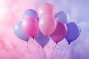 Poster - A cluster of colorful balloons against a pastel background.