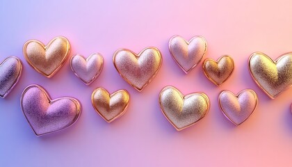 Sticker - A collection of shiny, colorful hearts on a gradient background.