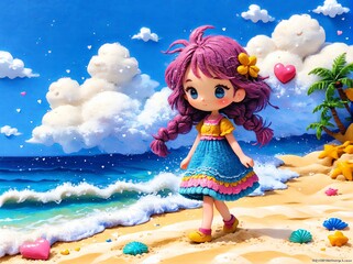 Wall Mural - girl on the beach with flowers