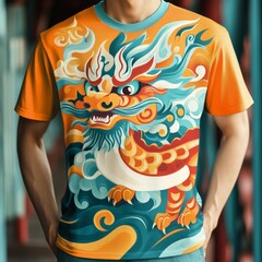 Sticker - A colorful dragon design on a vibrant t-shirt.