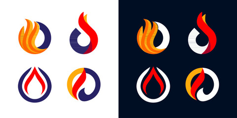 Wall Mural - Set of Fire flame round logo vector. O circle oil gas icon