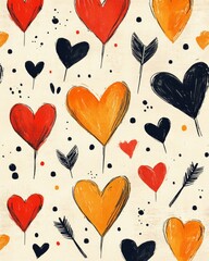 Poster - A colorful pattern of hearts and arrows on a light background.