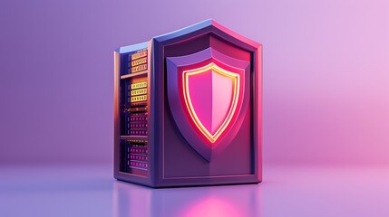 Poster - A modern data storage unit with a glowing shield, symbolizing security and protection in a digital environment.