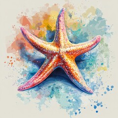 Poster - A colorful starfish on a vibrant watercolor background.