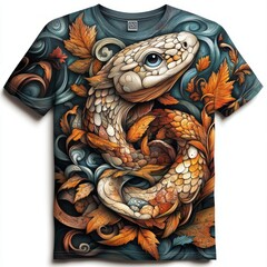 Sticker - A colorful t-shirt design featuring a stylized lizard among leaves.