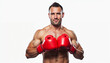 © abu - A confident heavyweight boxer with red gloves poses against a clean white background, emphasizing strength and focus.