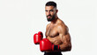 © abu - A confident heavyweight boxer with red gloves poses against a clean white background, emphasizing strength and focus.