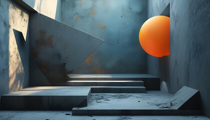 Wall Mural - Melancholic Shadows in Cool Dark Tones: A Minimalist 3D Abstract Design with Sharp Angles and Subtle Light