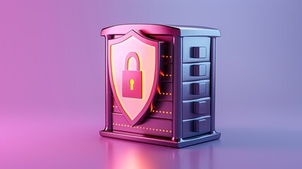 Poster - A secure data storage concept featuring a lock shield over a cabinet, symbolizing privacy and data protection in the digital age.