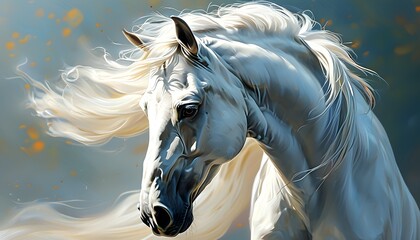 Wall Mural - Enchanting Close-Up of a Flowing White Horse Tail in Bright Daylight with Vivid Details and Elegant Fantasy Textures