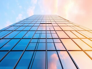 Poster - Glass Facade of Modern Skyscraper Reflecting Clouds.