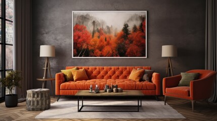 Canvas Print - Autumnal Forest Wall Art in Modern Living Room