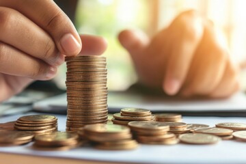 Hand stacking coins for financial planning