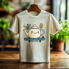 Sticker - A cute t-shirt featuring a smiling teapot with plants and a flower.