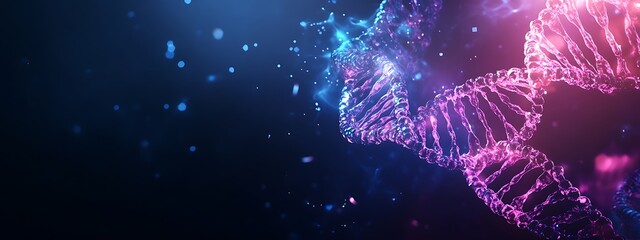Aufkleber - A Digital Representation of a DNA Helix with Blue and Pink Lights