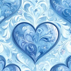 Wall Mural - A decorative pattern featuring blue hearts and floral designs.