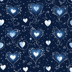 Wall Mural - A decorative pattern featuring hearts and stars on a dark background.