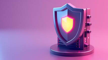 Poster - A vibrant digital shield symbolizing cybersecurity and protection in a modern setting, featuring glowing effects.