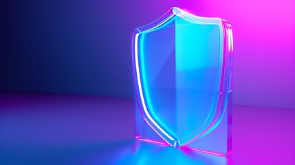 Sticker - A vibrant neon shield featuring a modern design, symbolizing protection and security against digital threats.