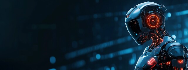 Fototapete - A Cybernetic Android with Glowing Red Lights