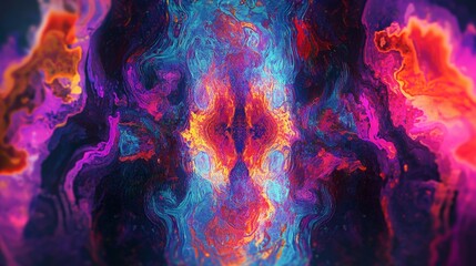 Poster - A vibrant, abstract background featuring trippy textures with kaleidoscopic patterns and bright, neon hues. 
