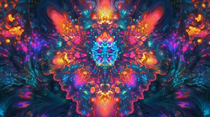 Poster - A vibrant, abstract background featuring trippy textures with kaleidoscopic patterns and bright, neon hues.