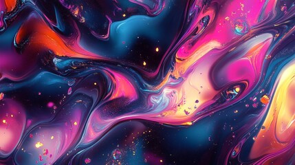 Poster - A vibrant digital rendering of trippy textures with fluid, abstract patterns and bright, psychedelic colors. 