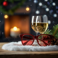 Sticker - glasses of champagne and christmas tree