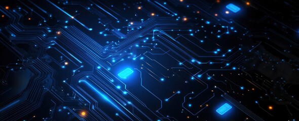 Poster - Circuit Board with Glowing Lines