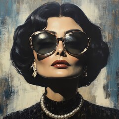 Sticker - A glamorous woman with sunglasses and pearls, exuding elegance.