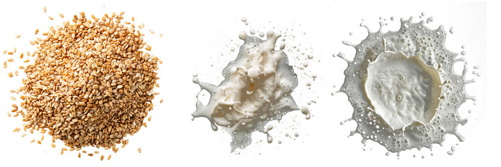 Wall Mural -  Spilled milk puddle with foam on isolated transparent background