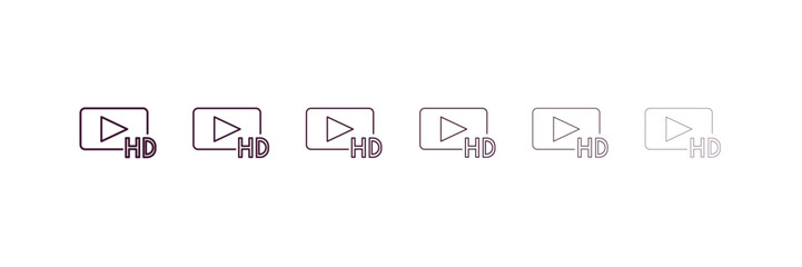 Poster - hd video outline icon. Linear vector from cinema concept. 6 different line style hd video icon included thin, light, regular, medium, bold, black