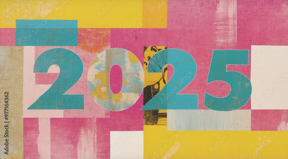 Graphic image with the number 2025 on a background of geometric shapes ...