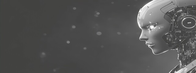 Fototapete - Profile of a Futuristic Cyborg with Glowing Eyes
