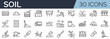 © SkyLine - Set of 30 outline icons related to soil. Linear icon collection. Editable stroke. Vector illustration