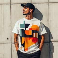 Poster - A man poses in a graphic t-shirt against a concrete wall.