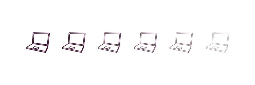 open laptop on outline icon. Linear vector from computer concept. 6 different line style open laptop on icon included thin, light, regular, medium, bold, black