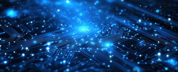 Poster - Abstract Circuit Board with Blue Glowing Lights