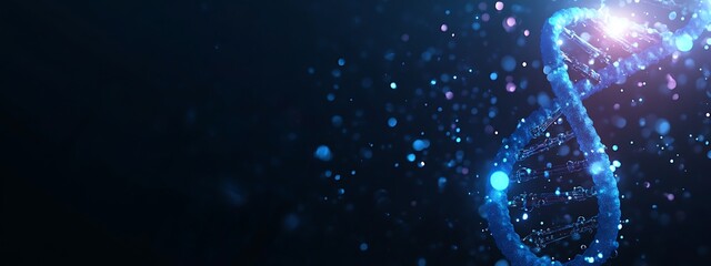 Aufkleber - Glowing Blue DNA Strand with Bokeh Effect