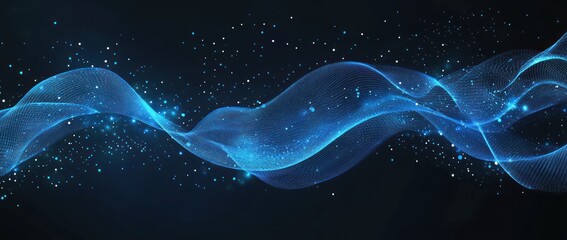 Wall Mural - Abstract Blue Wave with Glowing Particles